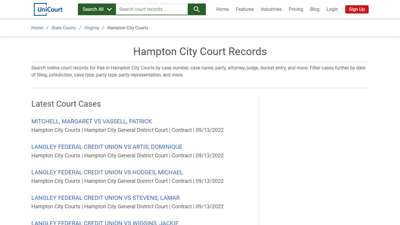 Hampton City Court Records | Virginia | UniCourt